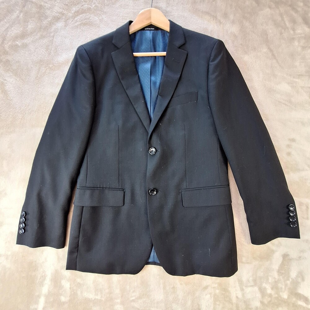 Mantoni Suit Jacket Mens 36 Black 100% Wool Double Vent 2 Button Formal